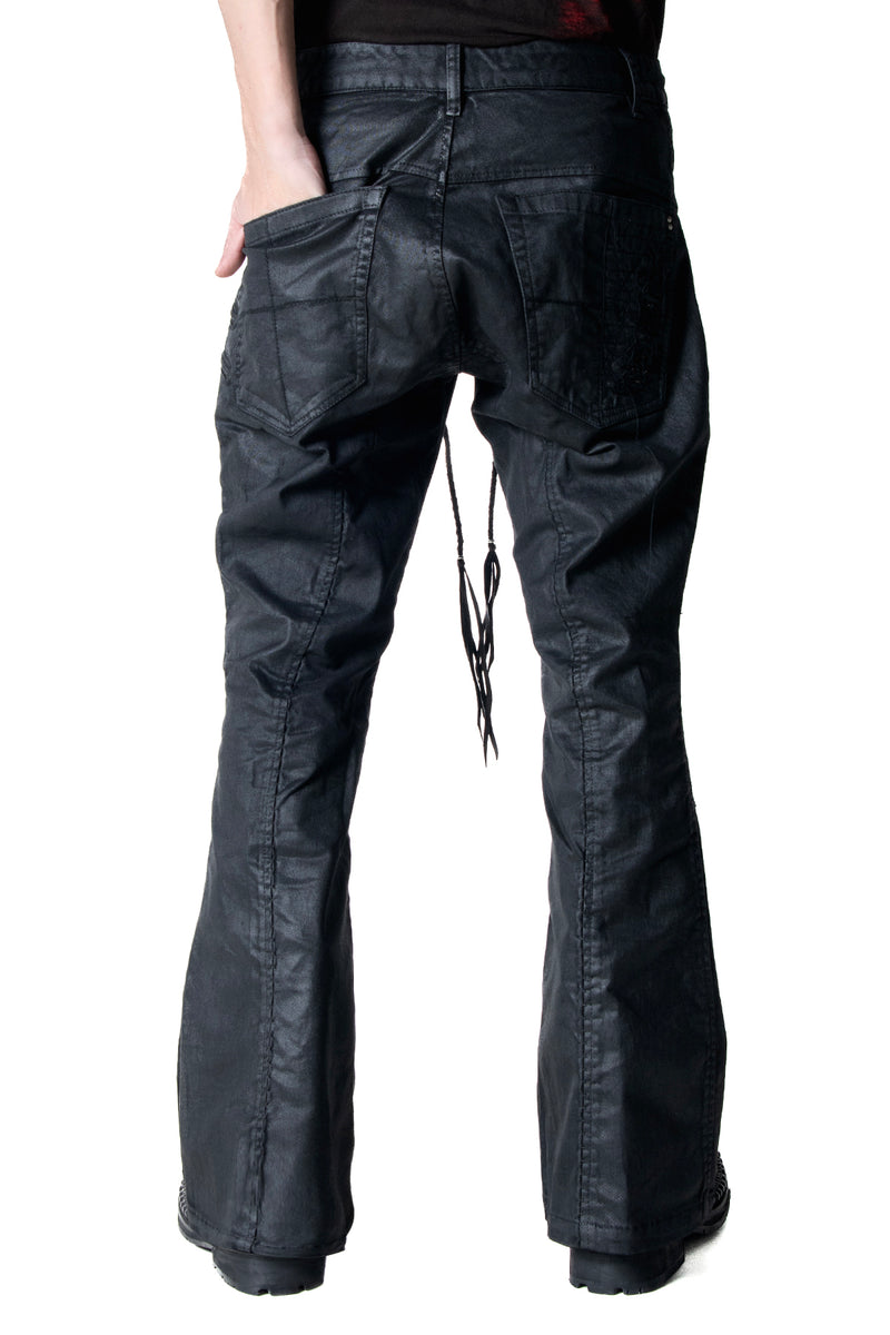 2502-PT18 Coating Double Zip Stretch Flare Pants