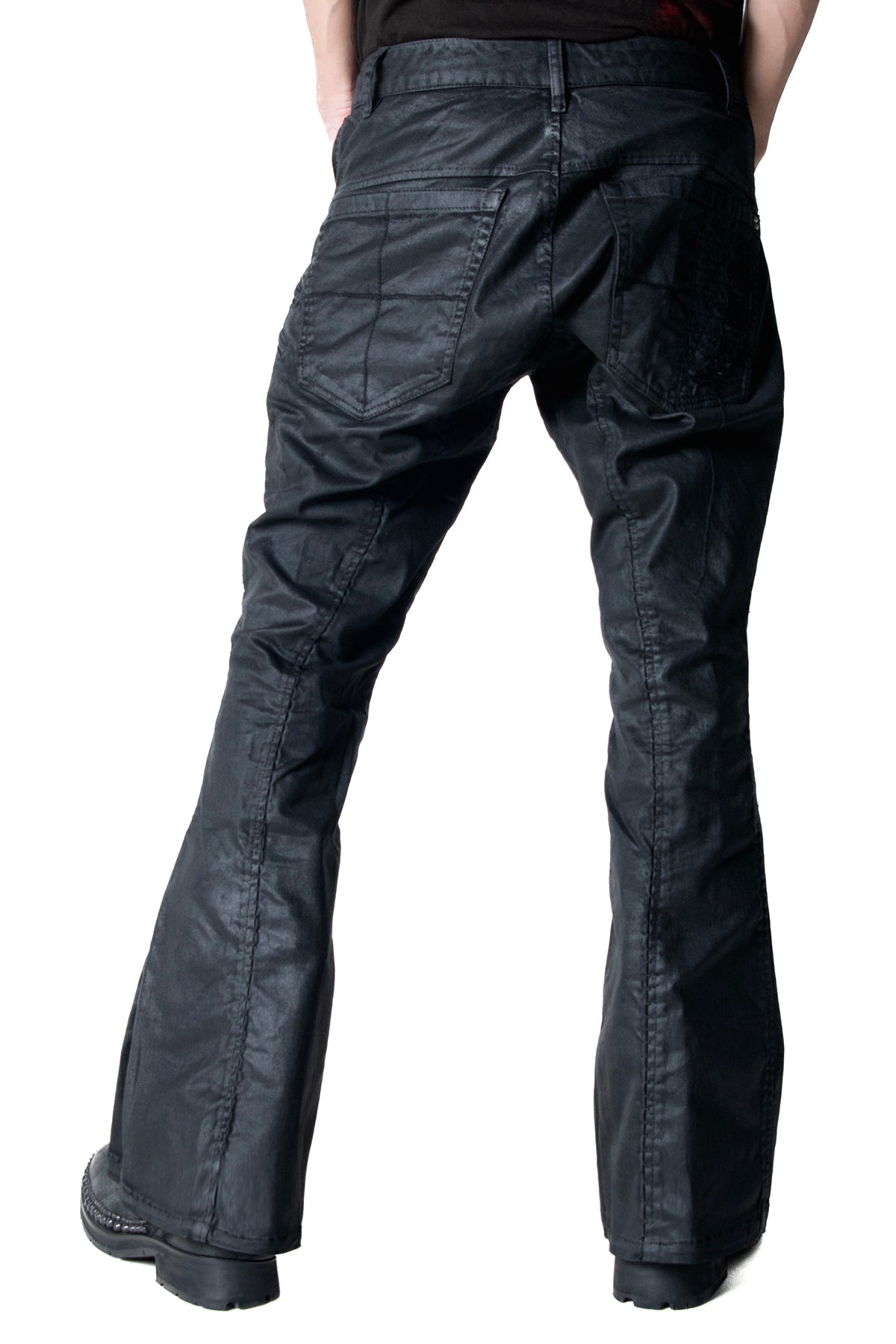 2502-PT18 Coating Double Zip Stretch Flare Pants