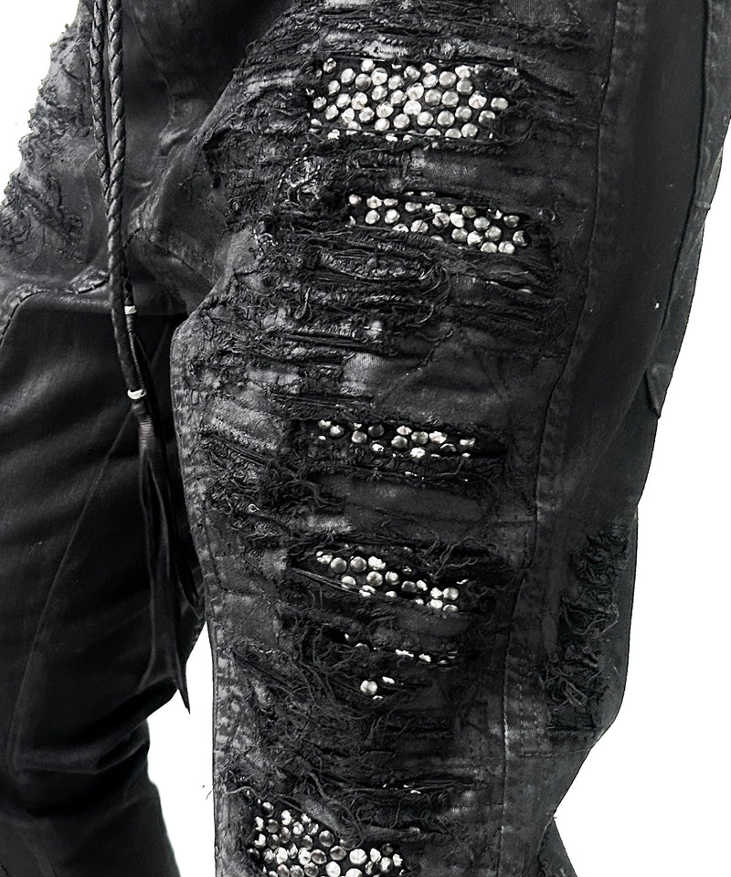 2502-PT19 Coating Crush Stretch Twill Flare Pants / STD_Black