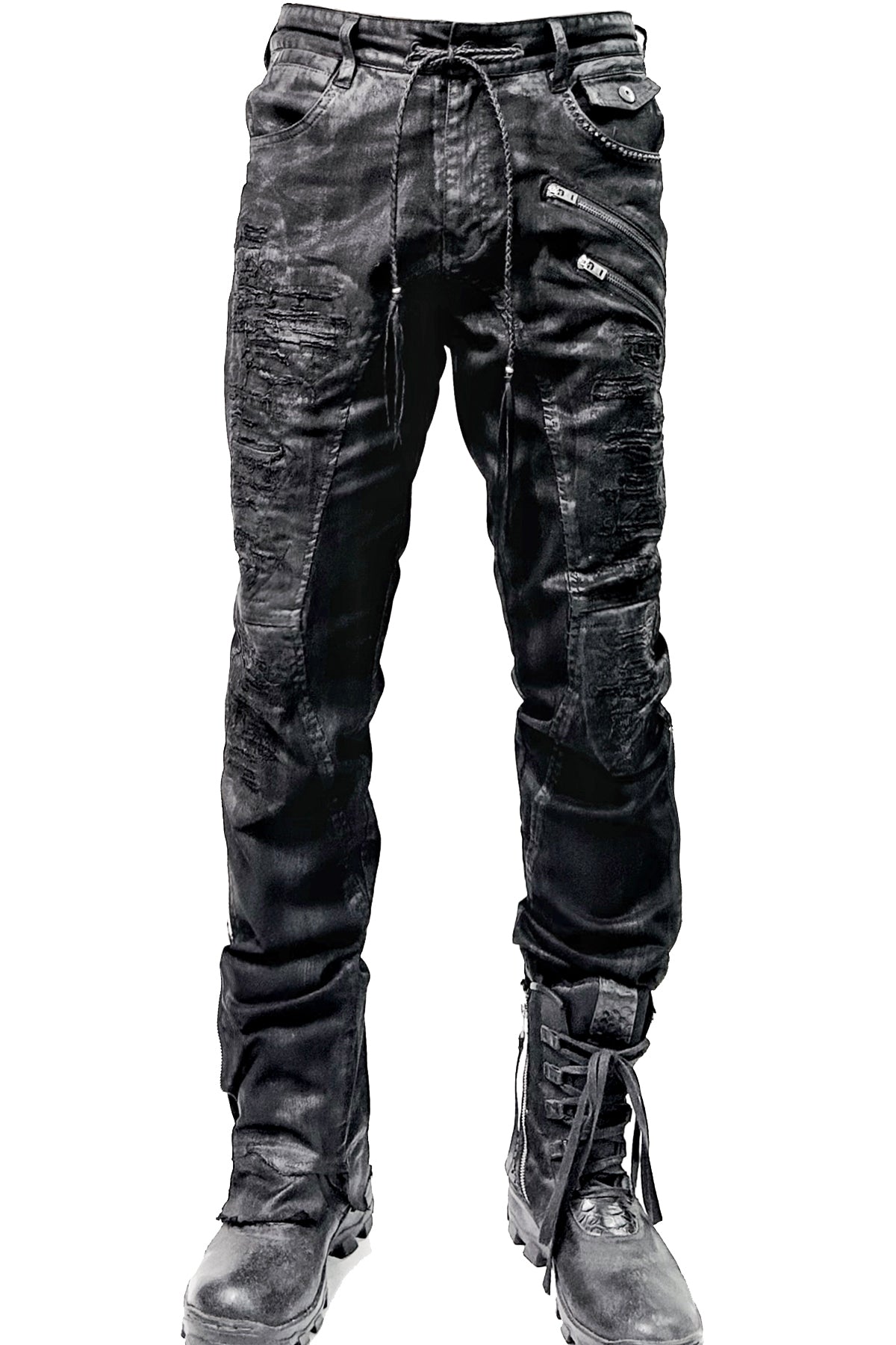 2502-PT04 Coating Double Zip Stretch Pants