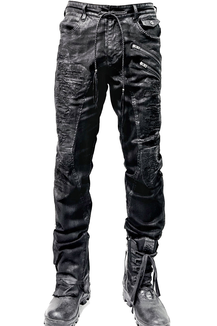2502-PT04 Coating Double Zip Stretch Pants