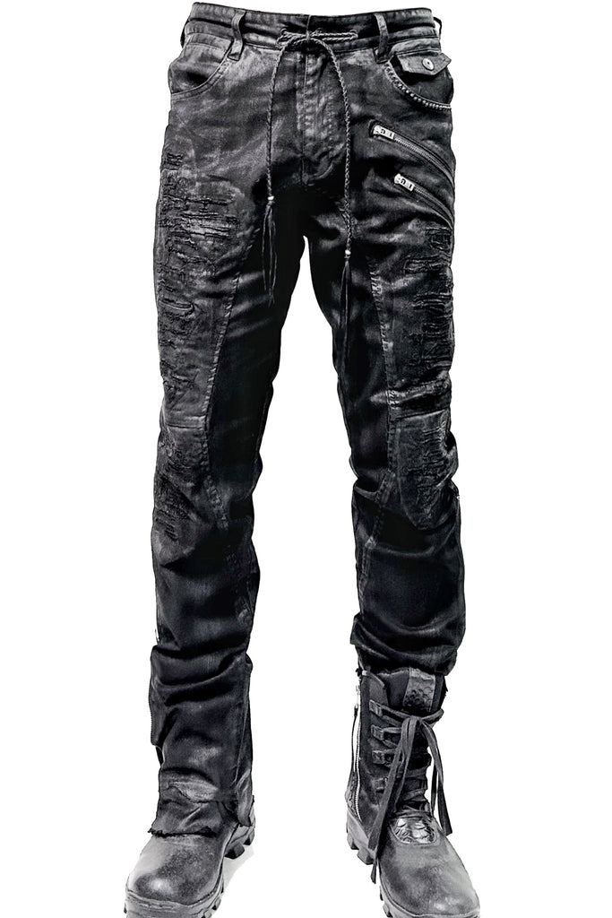 2502-PT04 Coating Double Zip Stretch Pants