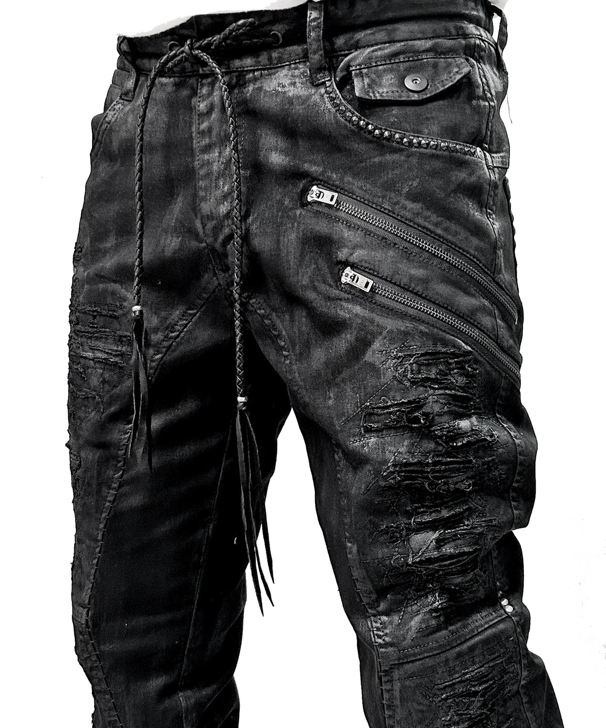 2502-PT18 Coating Double Zip Stretch Flare Pants