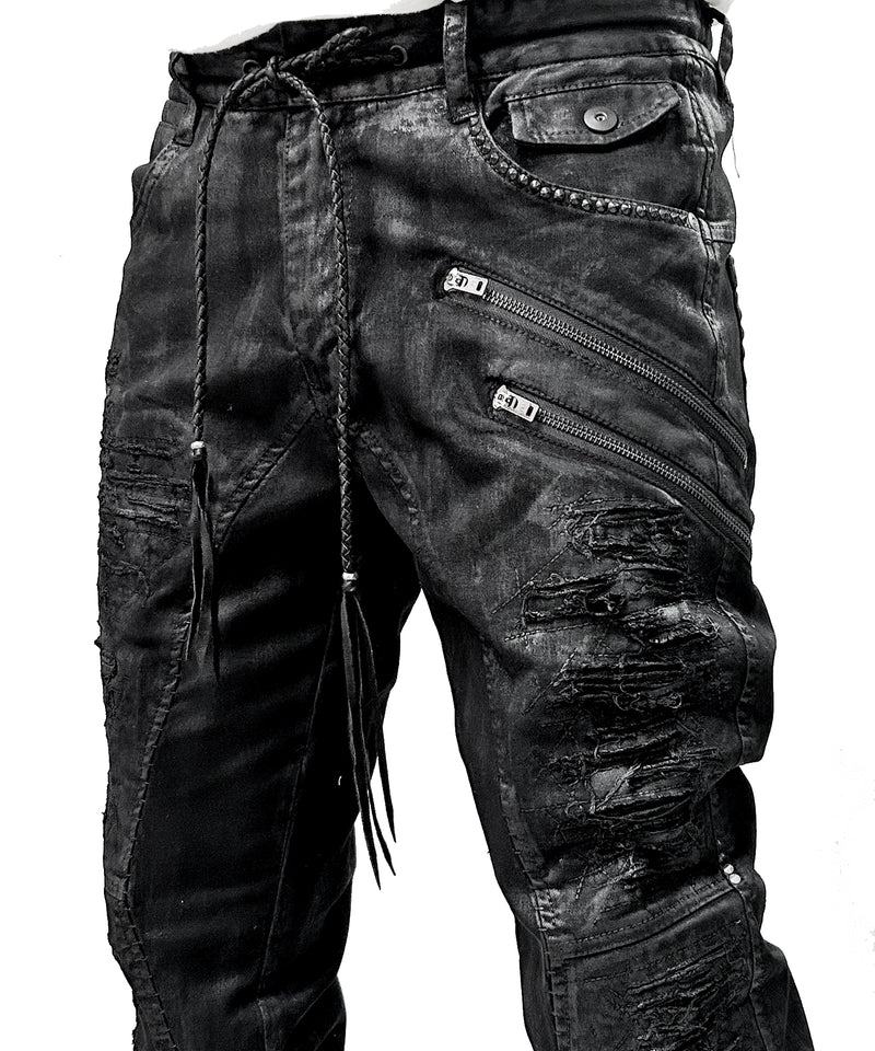 2502-PT18 Coating Double Zip Stretch Flare Pants