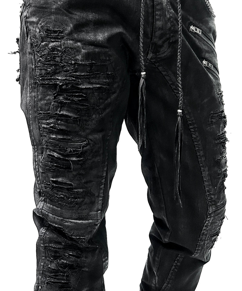 2502-PT18 Coating Double Zip Stretch Flare Pants