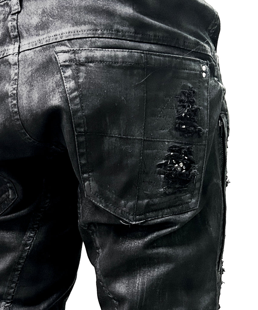 2502-PT04 Coating Double Zip Stretch Pants