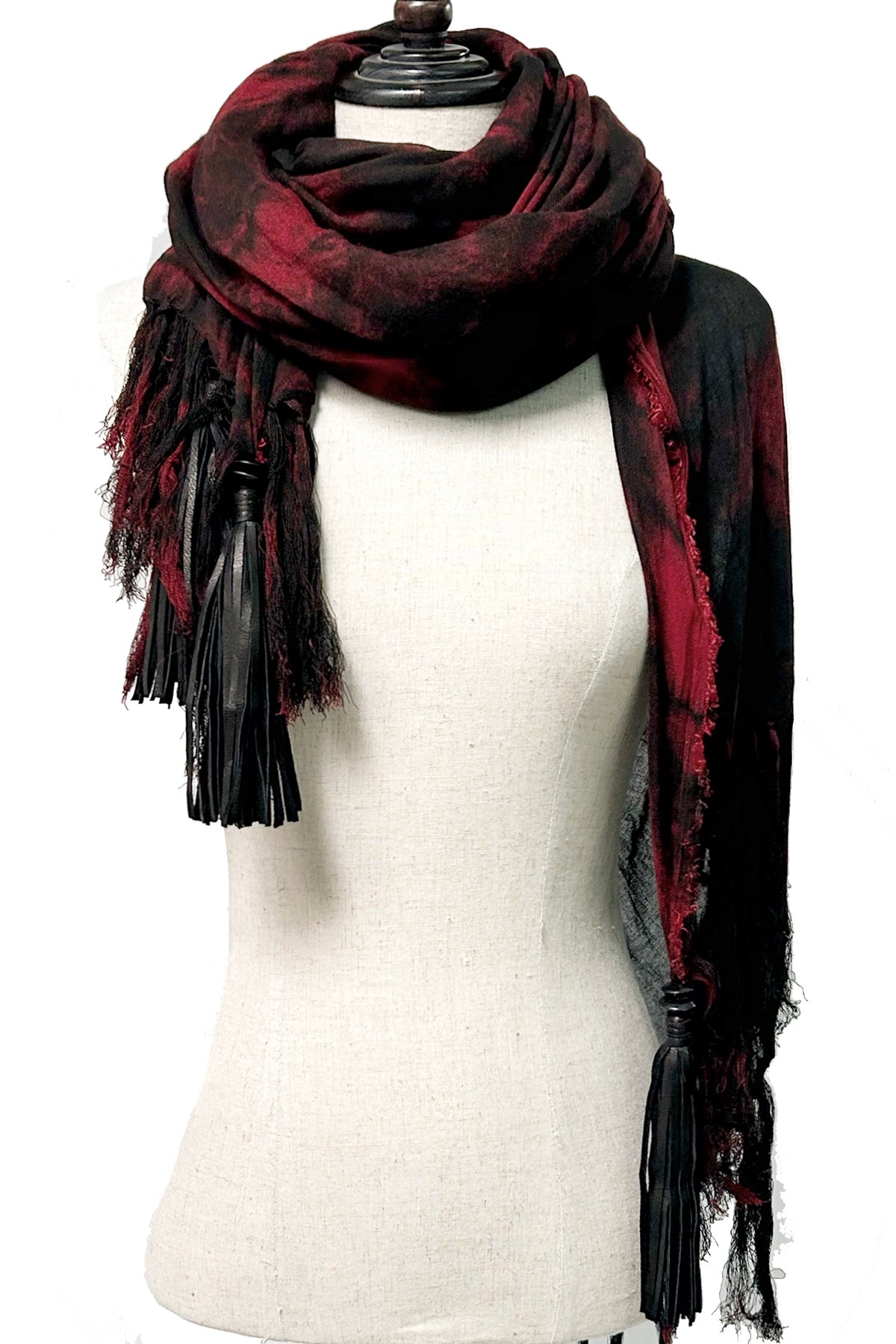 2502-ST01 Tie Dye Long Stole 05_Black/Red