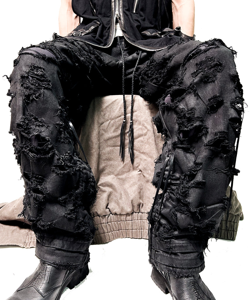 2502-PT03 Coating Side Shirring Slash Pants_Black