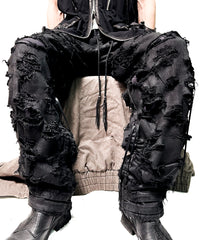 2502-PT03 Coating Side Shirring Slash Pants_Black