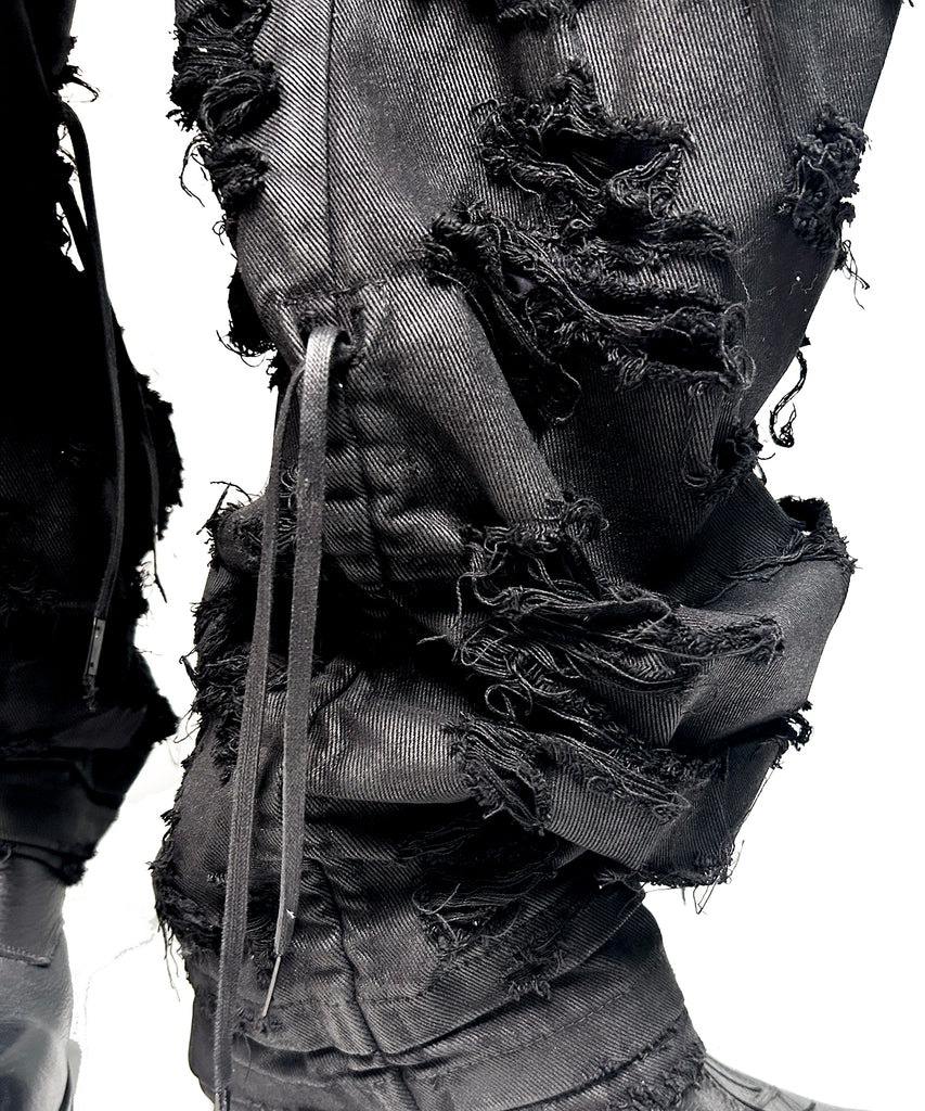 2502-PT03 Coating Side Shirring Slash Pants_Black