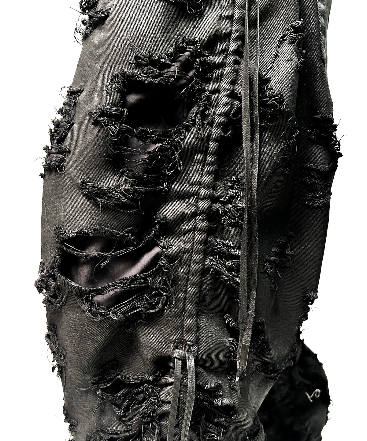 2502-PT03 Coating Side Shirring Slash Pants_Black