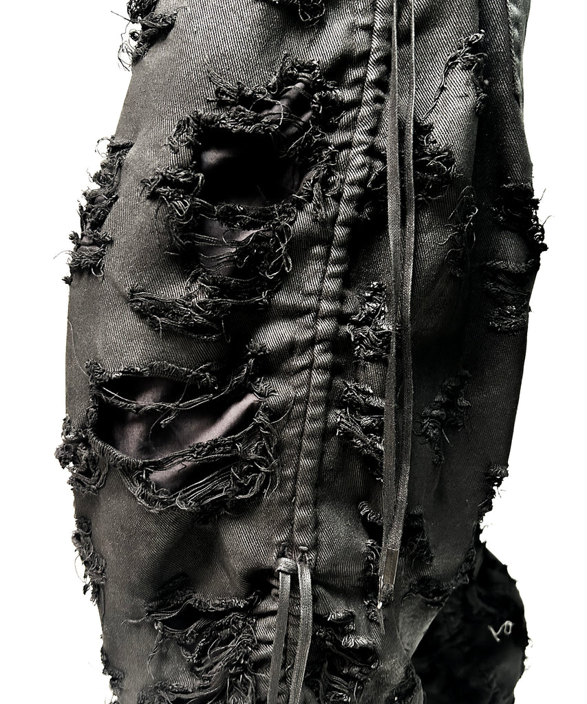 2502-PT03 Coating Side Shirring Slash Pants_Black