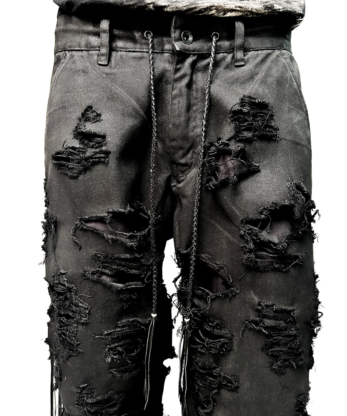 2502-PT03 Coating Side Shirring Slash Pants_Black