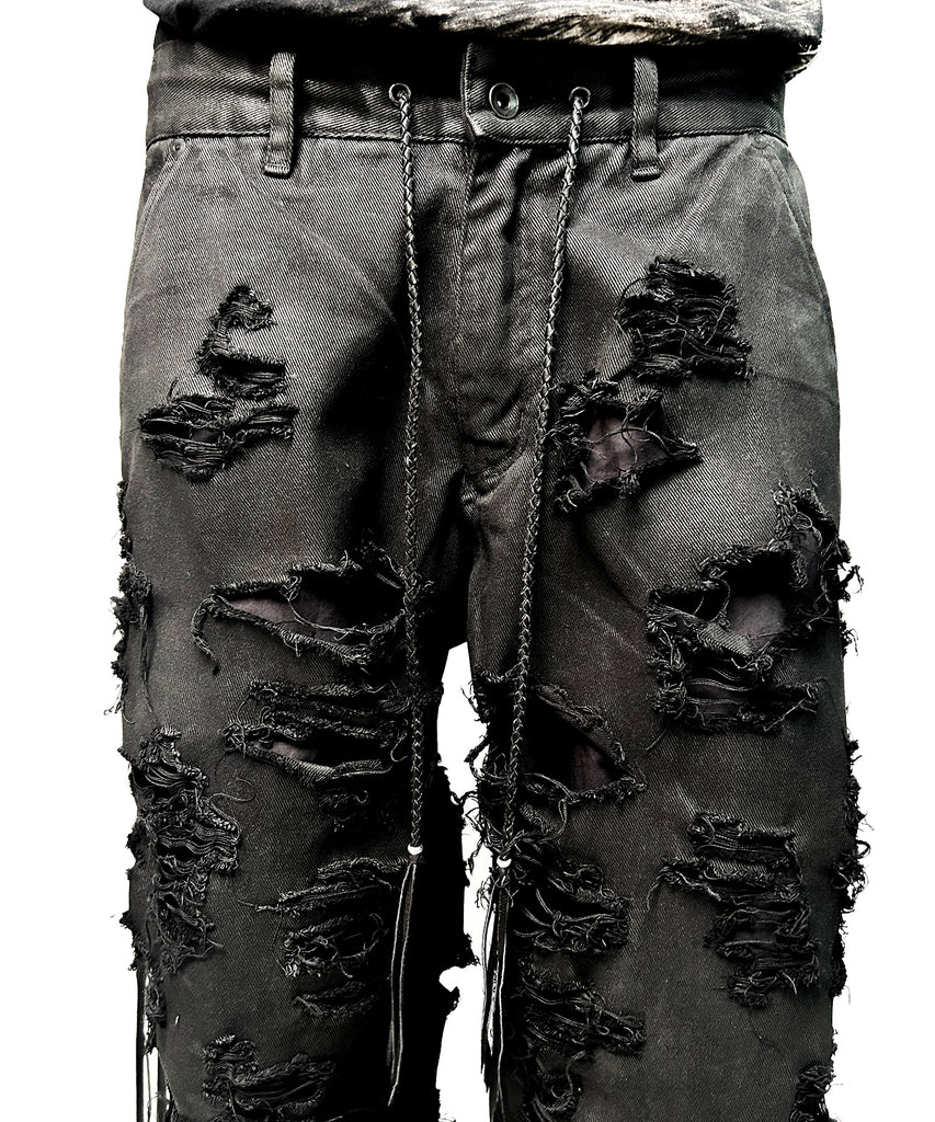 2502-PT03 Coating Side Shirring Slash Pants_Black