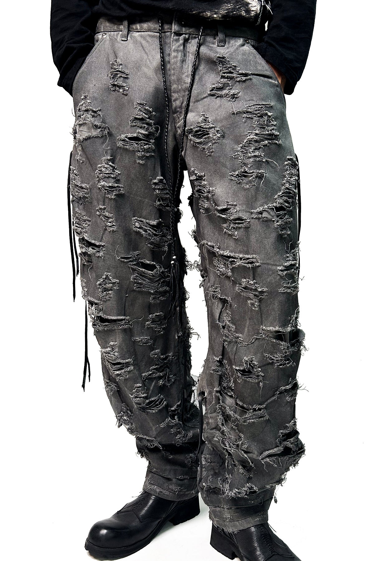 2502-PT03 Coating Side Shirring Slash Pants_Charcoal