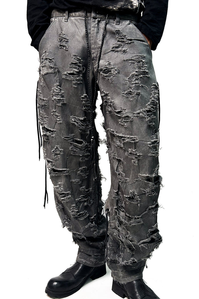 2502-PT03 Coating Side Shirring Slash Pants_Charcoal