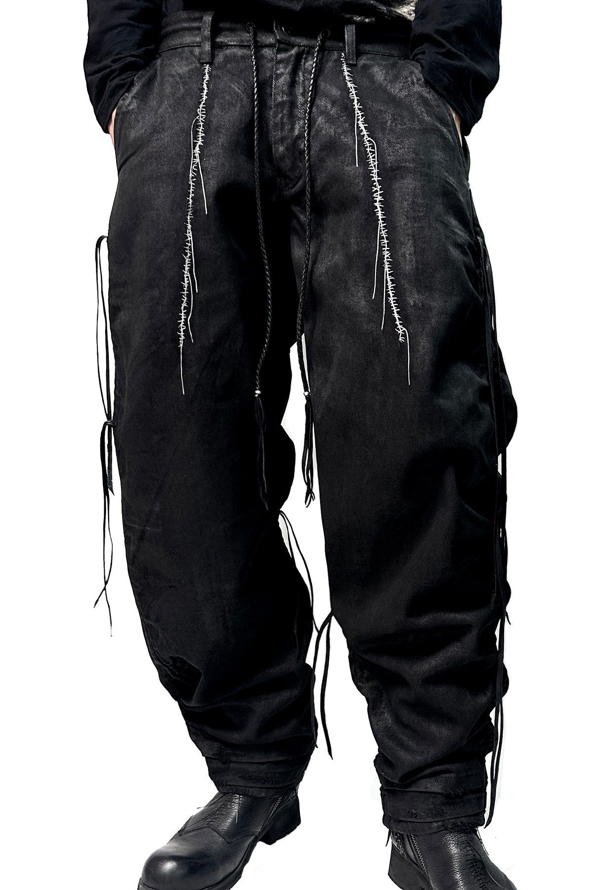 2502-PT13 Coating Side Shirring Twill Pants_Black