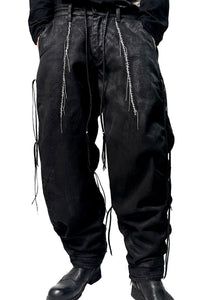 2502-PT13 Coating Side Shirring Twill Pants_Black