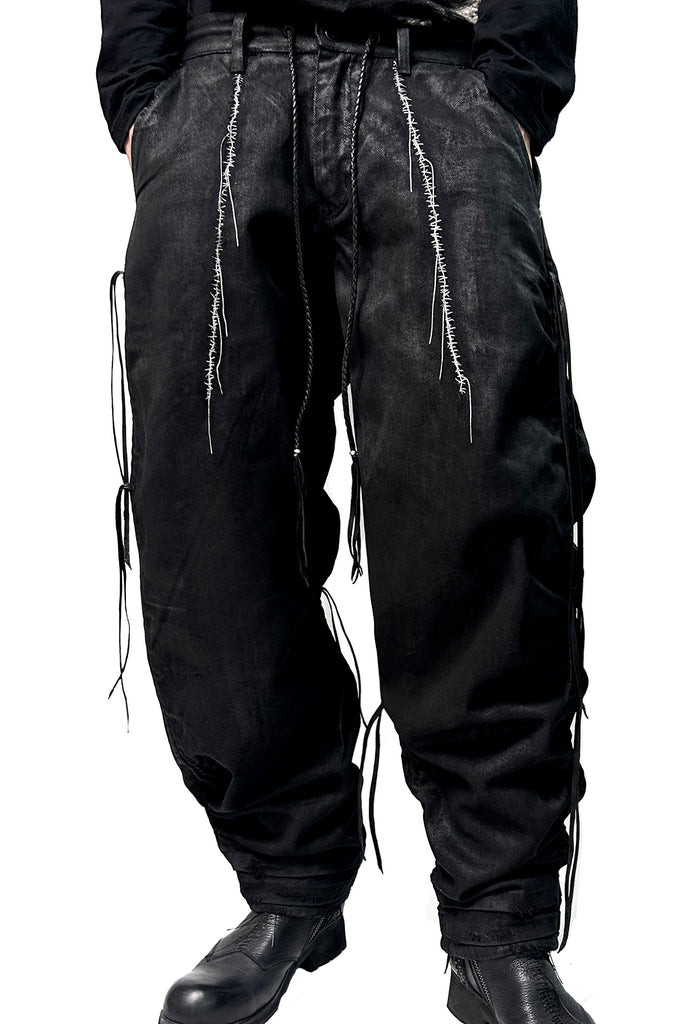 2502-PT13 Coating Side Shirring Twill Pants_Black