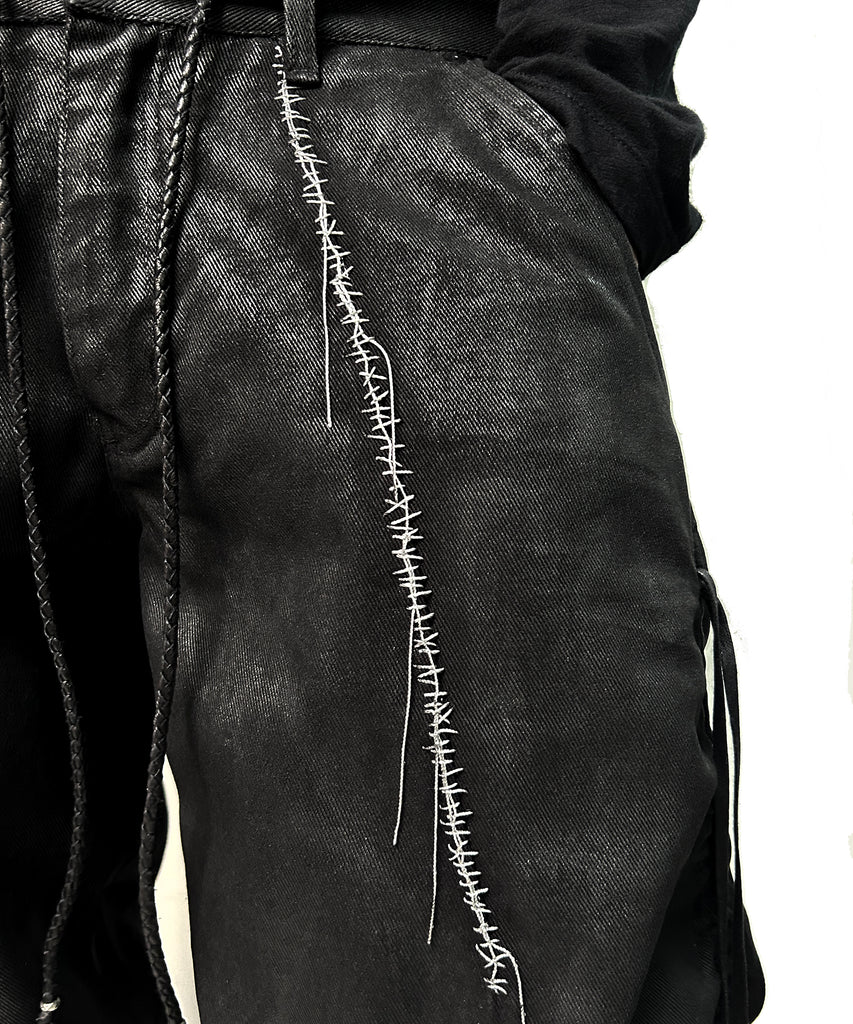 2502-PT13 Coating Side Shirring Twill Pants_Black