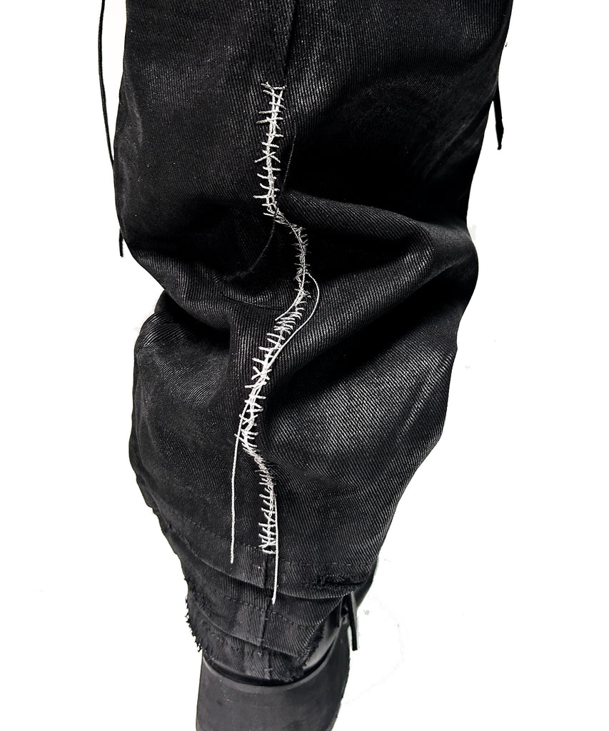 2502-PT13 Coating Side Shirring Twill Pants_Black