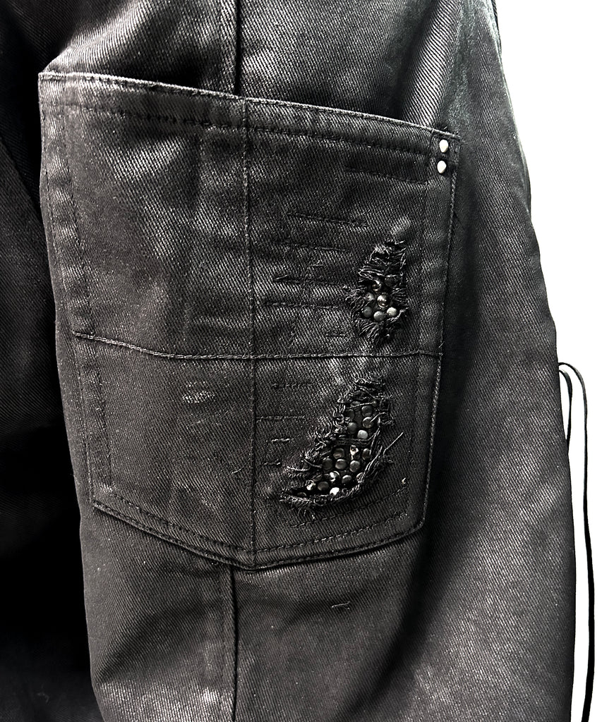 2502-PT13 Coating Side Shirring Twill Pants_Black