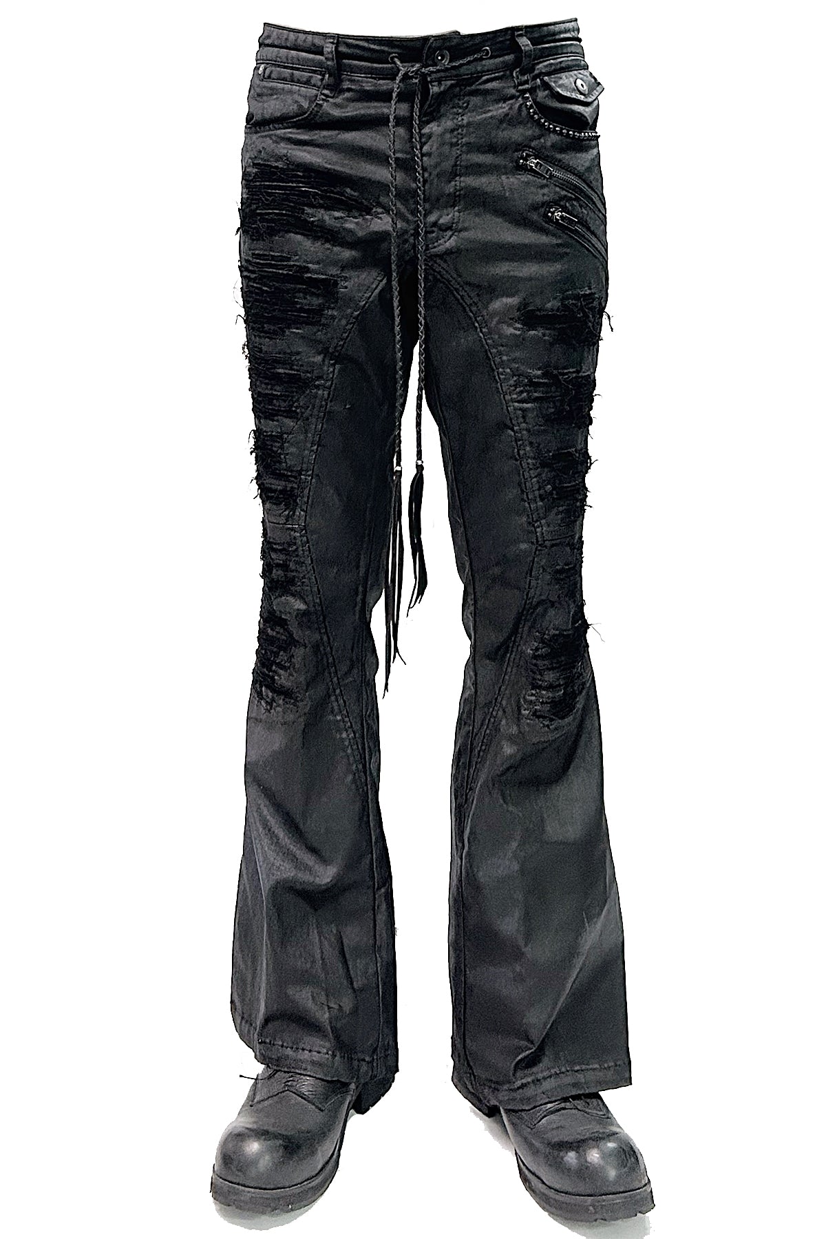 2502-PT18 Coating Double Zip Stretch Flare Pants