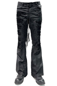 2502-PT18 Coating Double Zip Stretch Flare Pants
