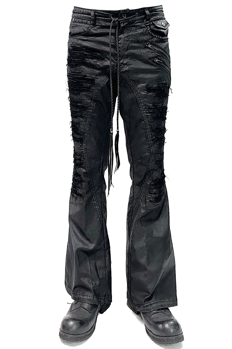 2502-PT18 Coating Double Zip Stretch Flare Pants