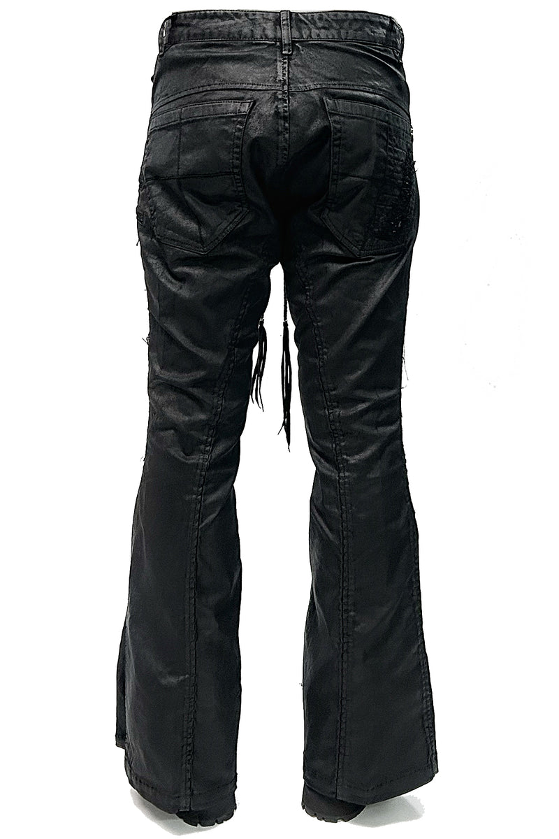 2502-PT18 Coating Double Zip Stretch Flare Pants