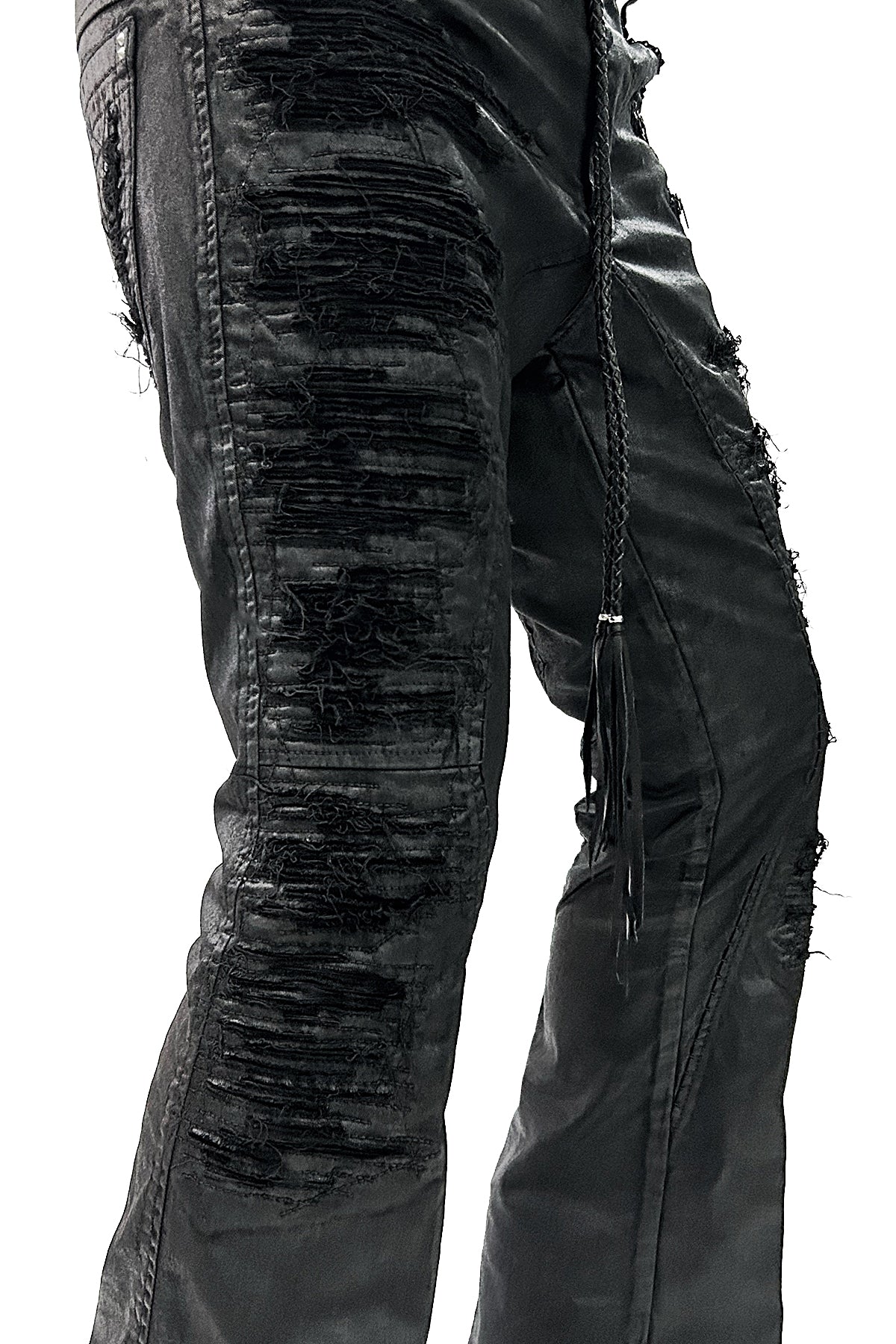 2502-PT18 Coating Double Zip Stretch Flare Pants