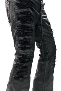 2502-PT18 Coating Double Zip Stretch Flare Pants