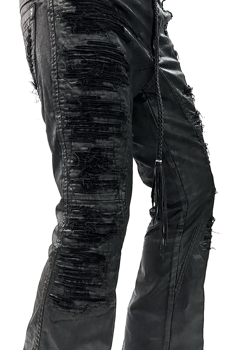 2502-PT18 Coating Double Zip Stretch Flare Pants