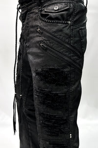 2502-PT18 Coating Double Zip Stretch Flare Pants