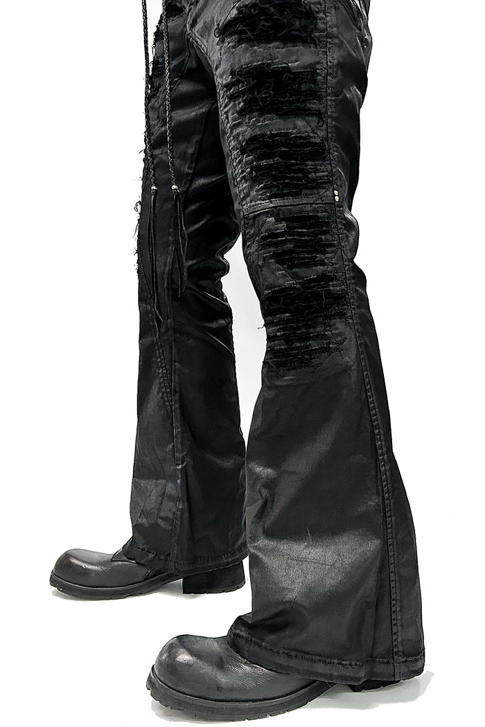 2502-PT19 Coating Crush Stretch Twill Flare Pants / STD_Black