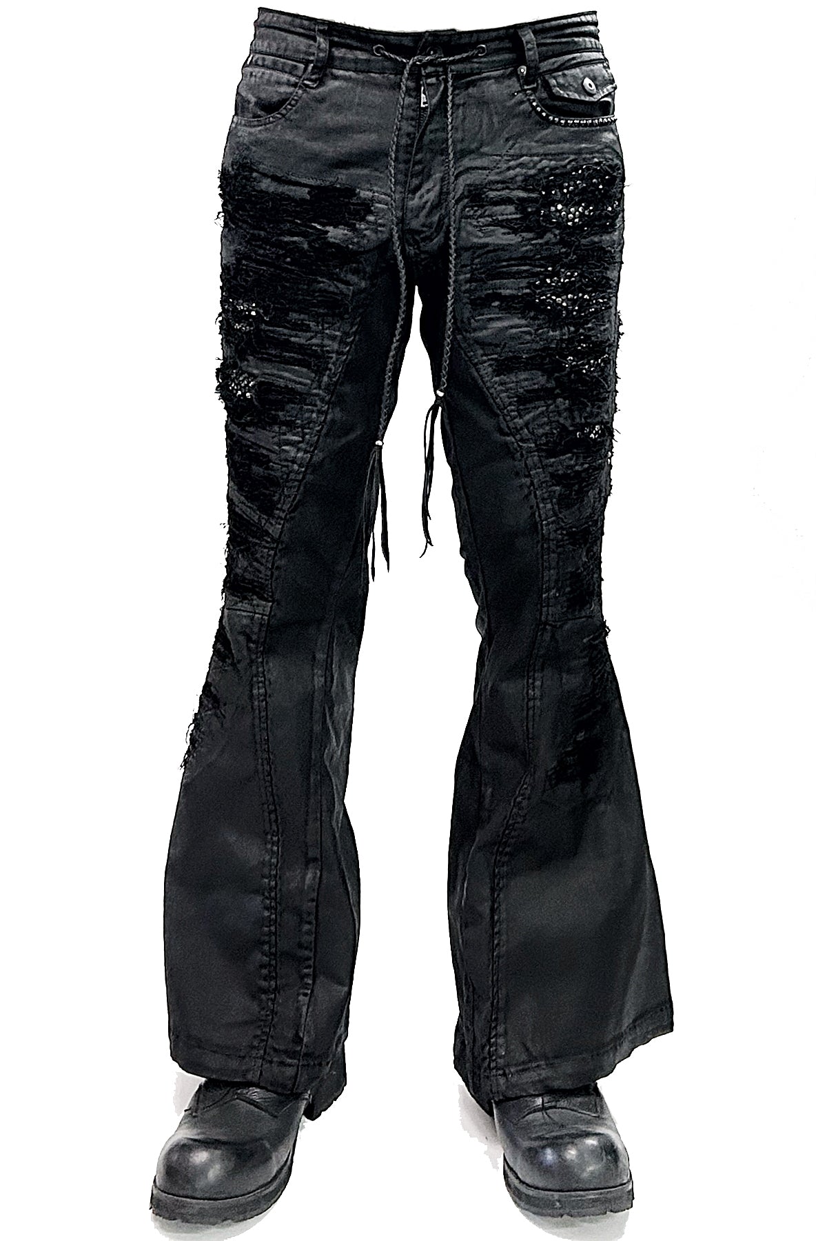 2502-PT19 Coating Crush Stretch Twill Flare Pants / STD_Black