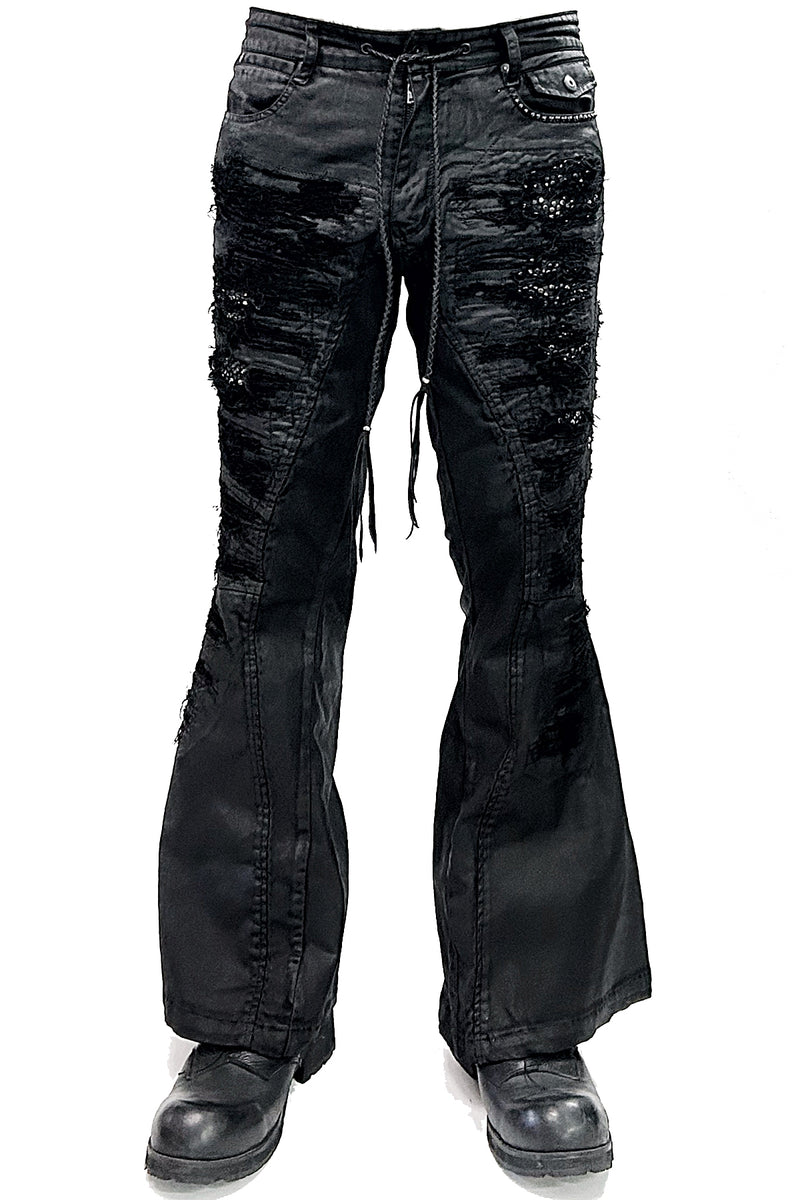 2502-PT19 Coating Crush Stretch Twill Flare Pants / STD_Black