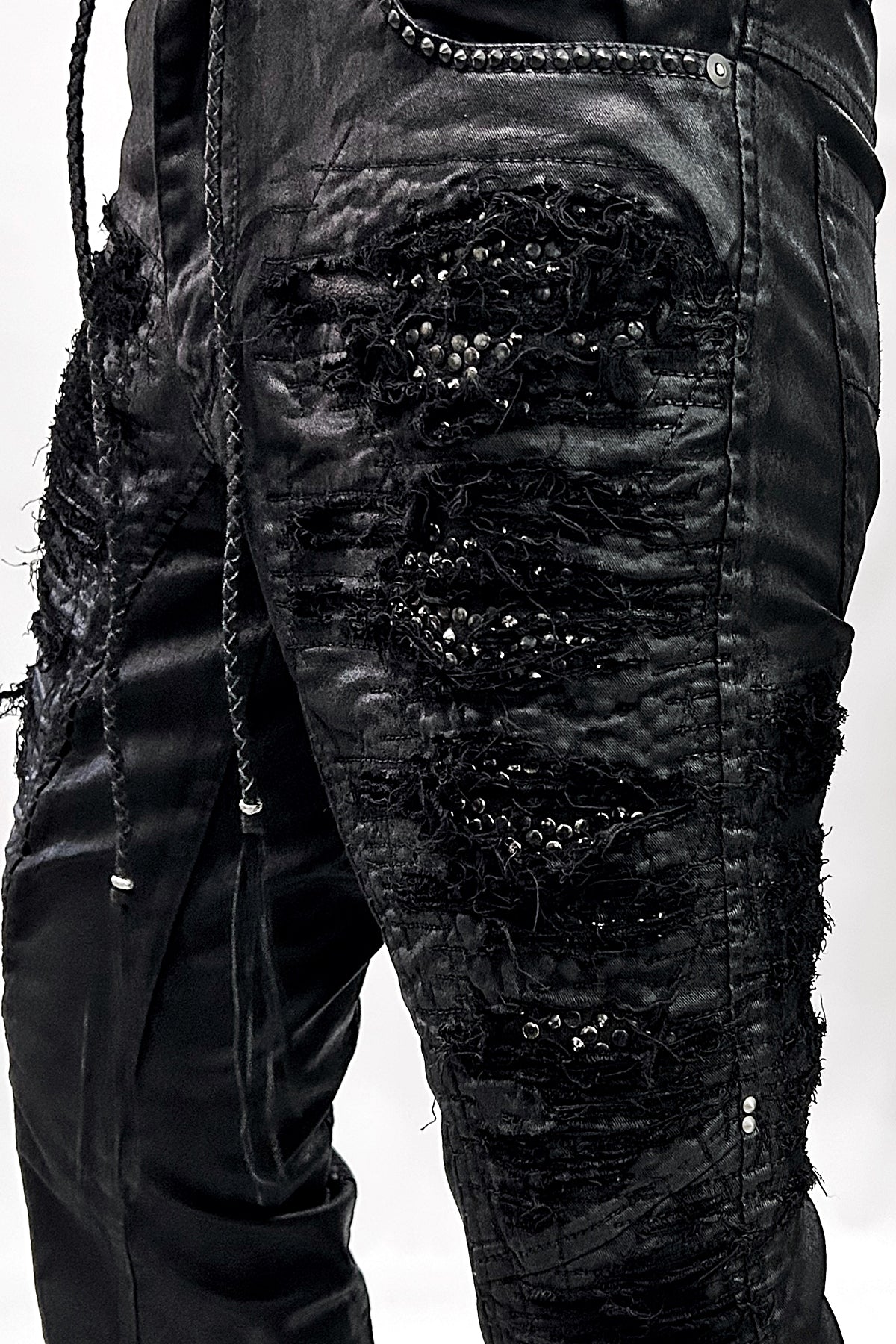 2502-PT19 Coating Crush Stretch Twill Flare Pants / STD_Black