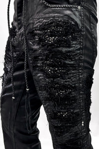 2502-PT19 Coating Crush Stretch Twill Flare Pants / STD_Black