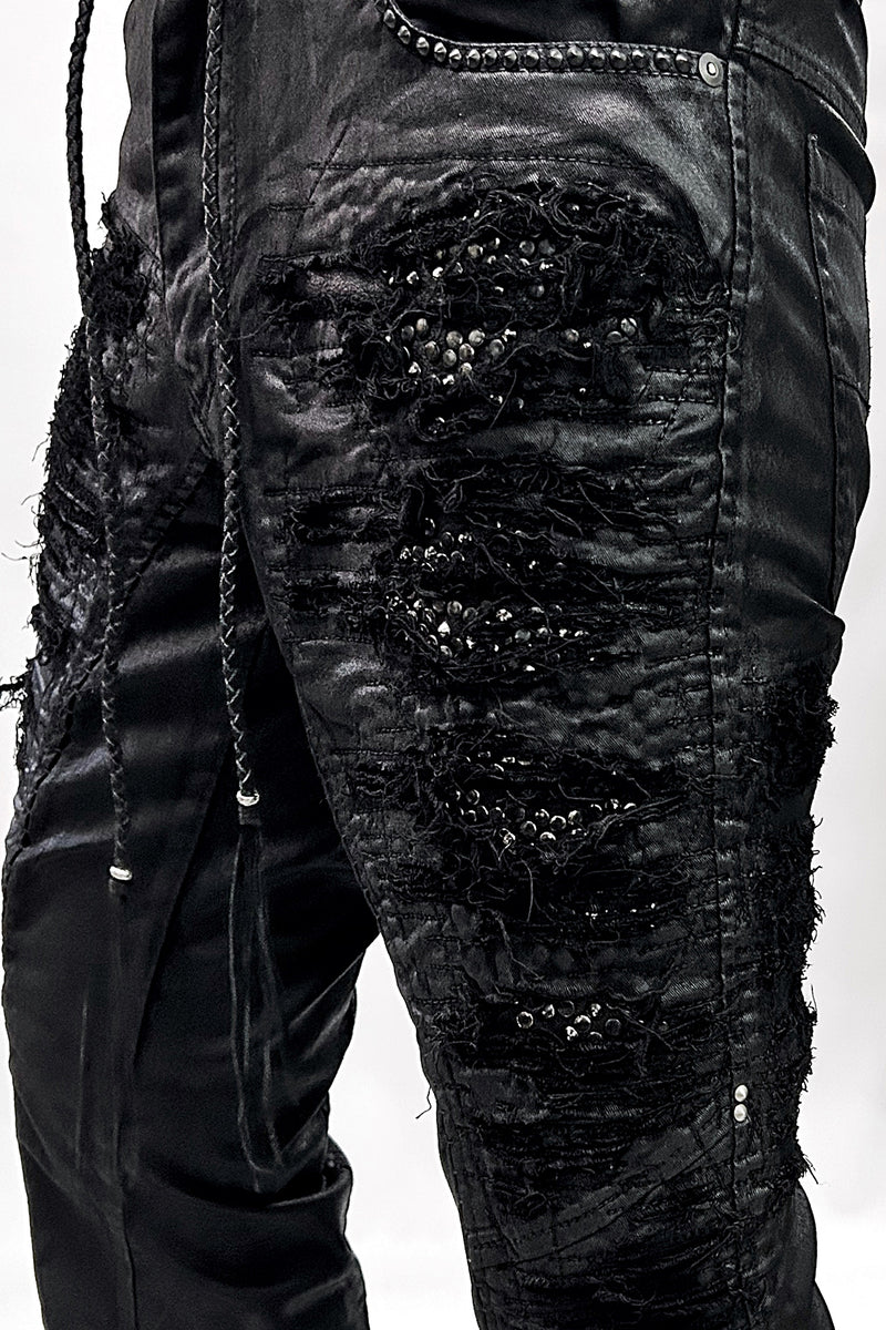 2502-PT19 Coating Crush Stretch Twill Flare Pants / STD_Black