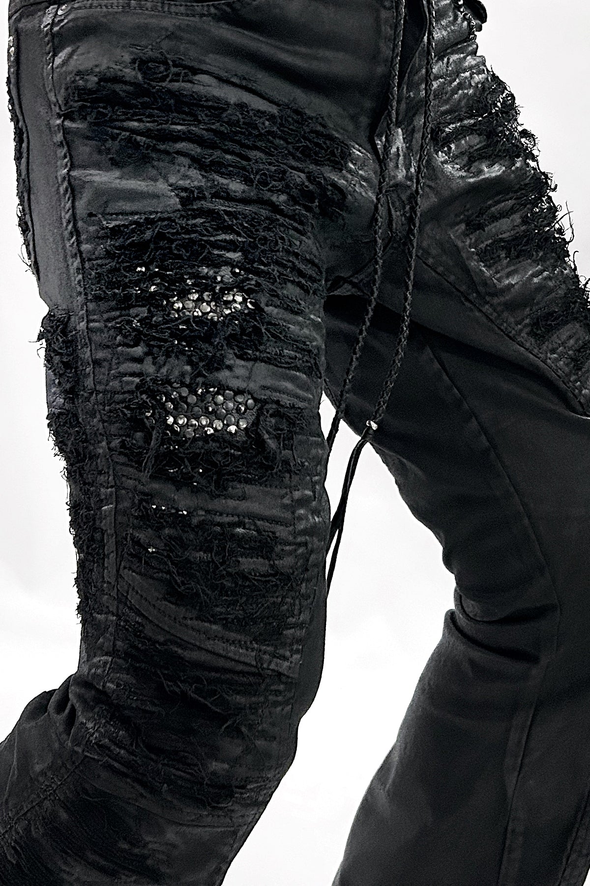 2502-PT19 Coating Crush Stretch Twill Flare Pants / STD_Black