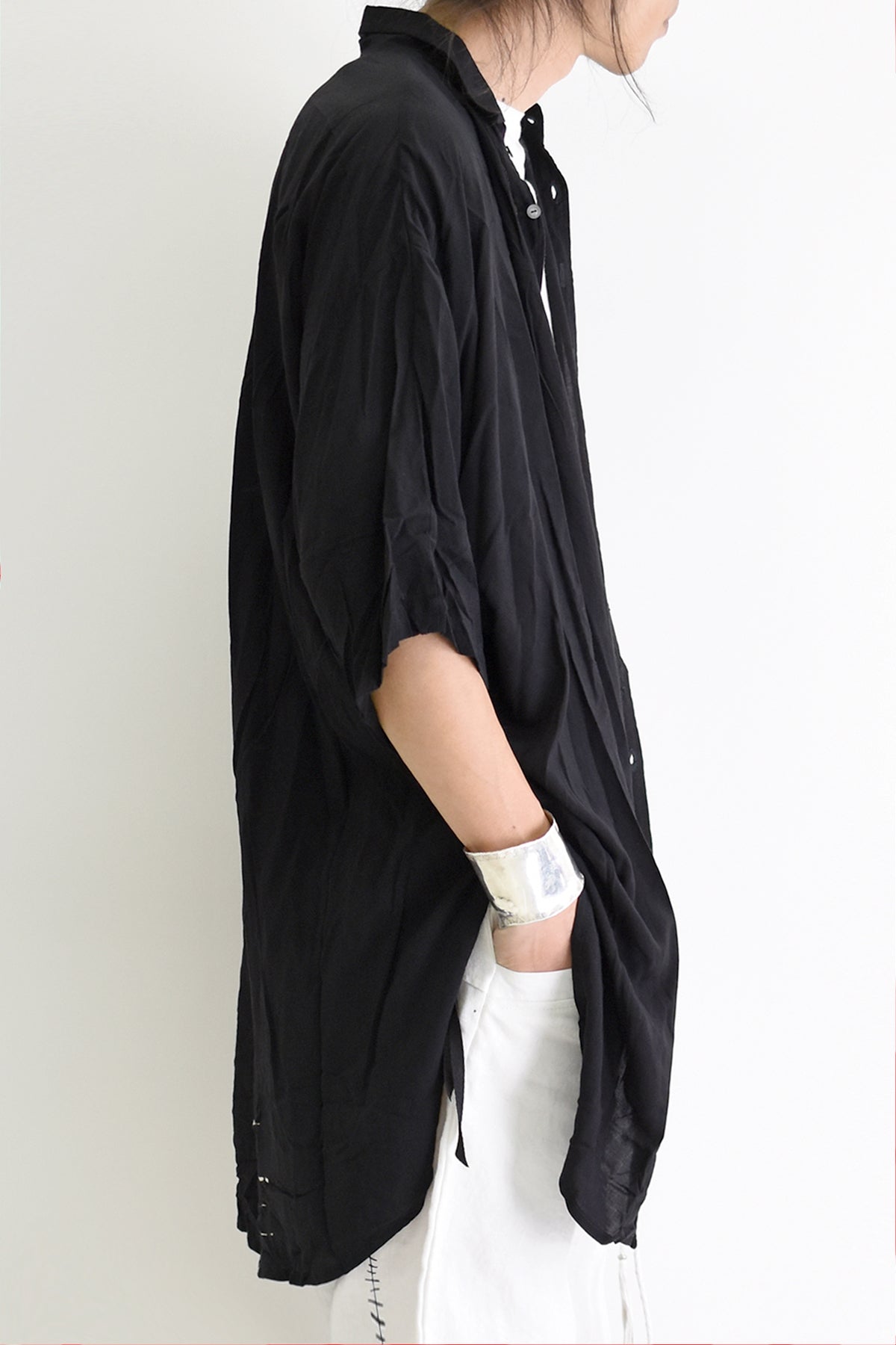 1901-SH03B Tesla Rayon Lazy Shirt Black