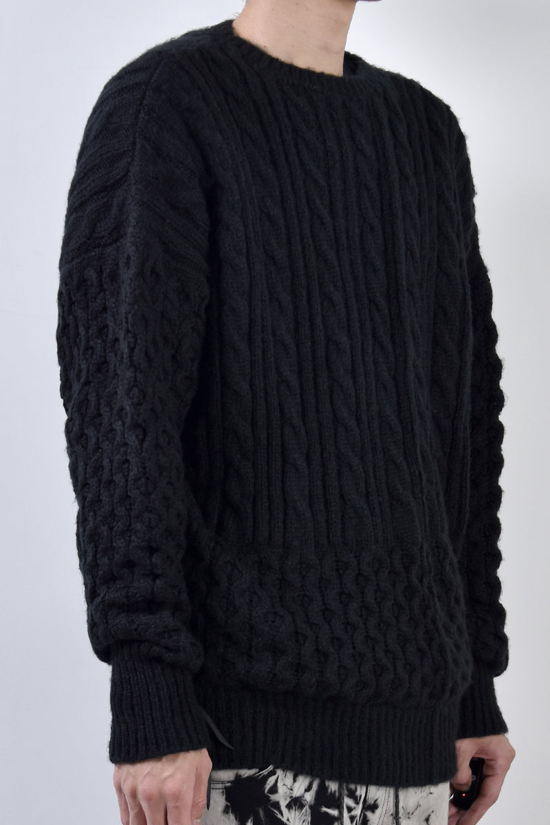2002-KT01 Cable Combi Mohair Pullover Black