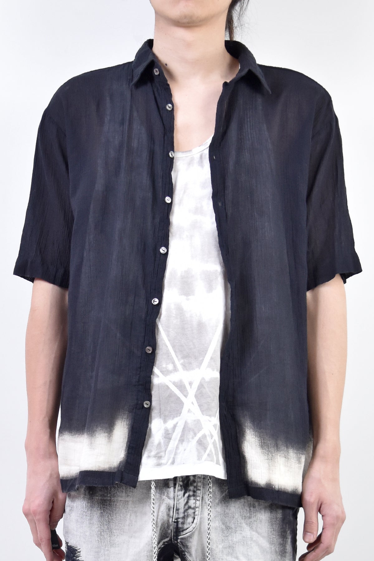 2101-SH04B Discharged Crepe Cotton Slim Shirt 01