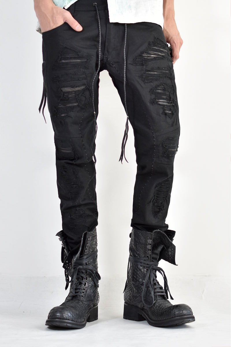 1702-PT02A Crush Skinny Twill Pants 07A Black