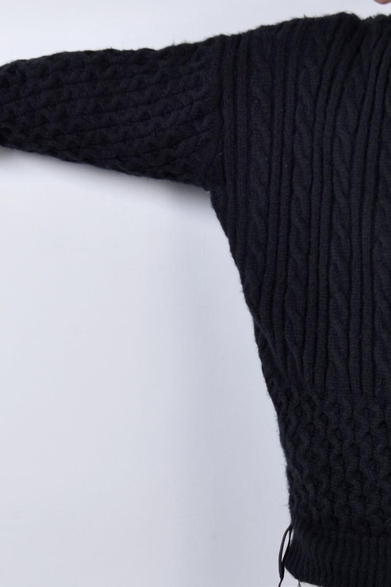 2002-KT01 Cable Combi Mohair Pullover Black