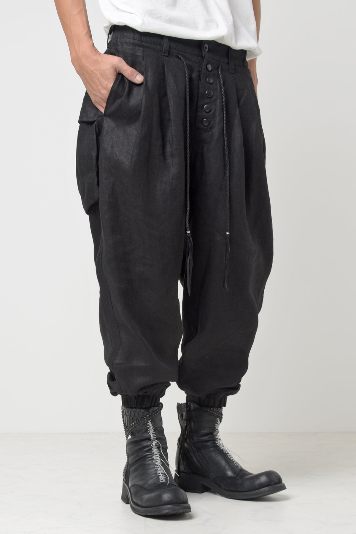 2301-PT03 Linen Lazy Pants Black