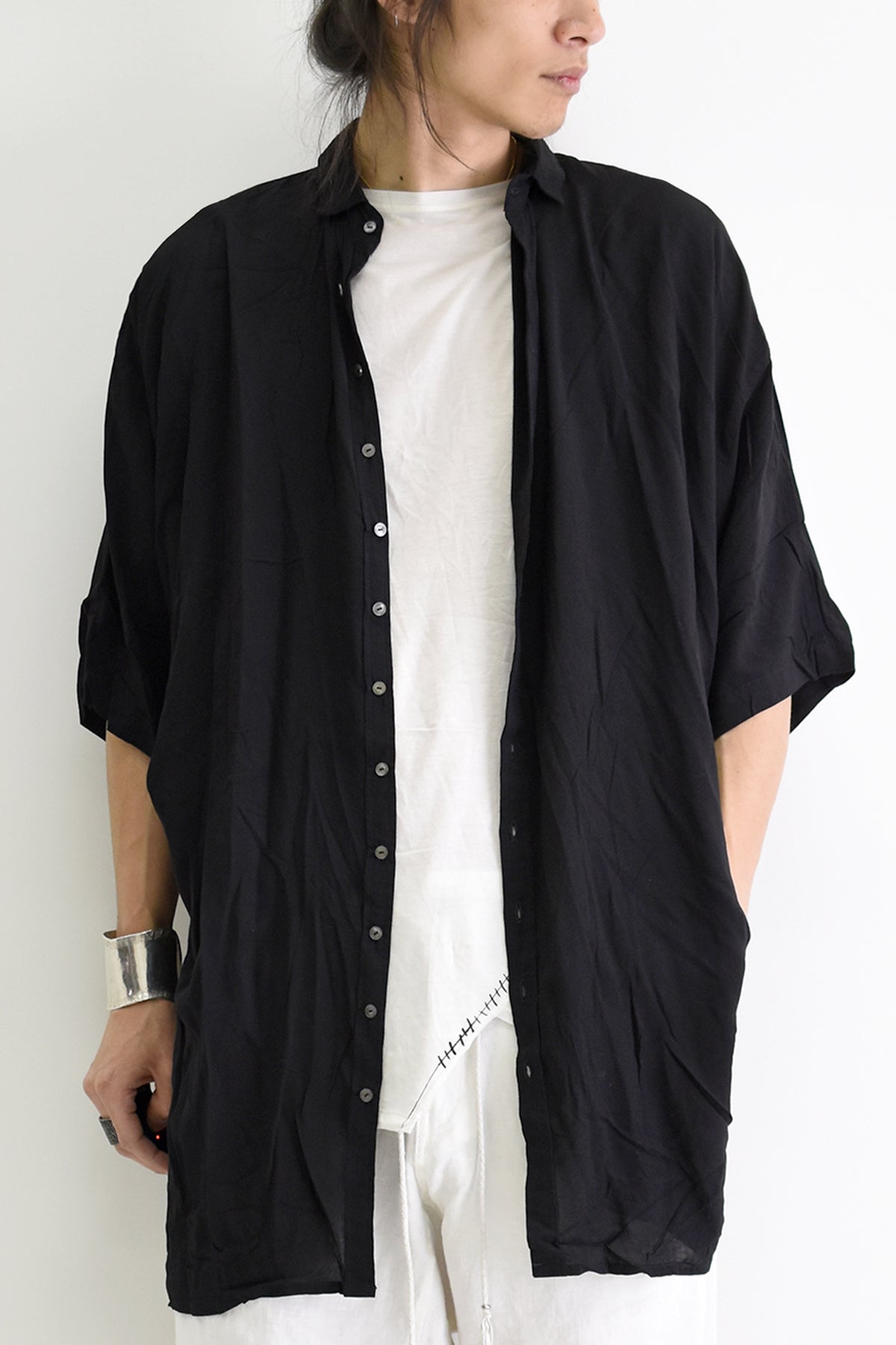 1901-SH03B Tesla Rayon Lazy Shirt Black