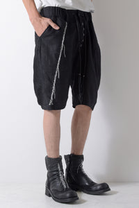 2201-PT04A Hand Stitched Linen Shorts 01 Black