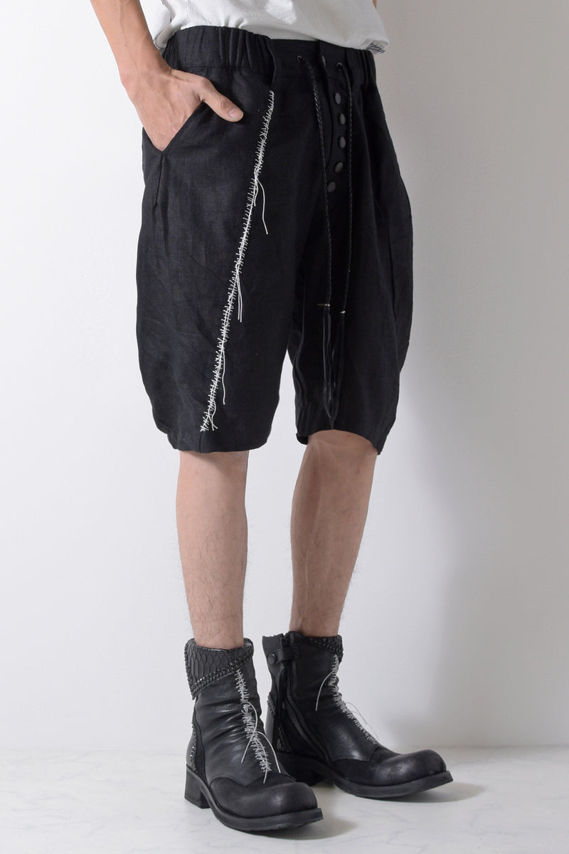 2201-PT04A Hand Stitched Linen Shorts 01 Black